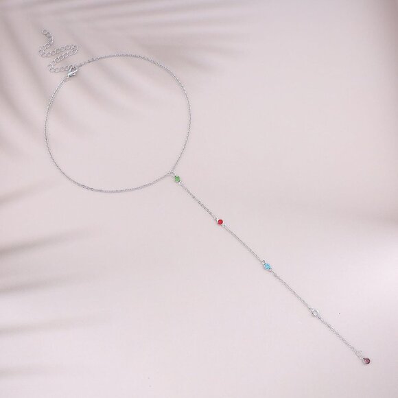 Stylish Y Drop Crystal Necklace with Rainbow Rhinestone – Perfect Gift for Women - Picture 3 of 7